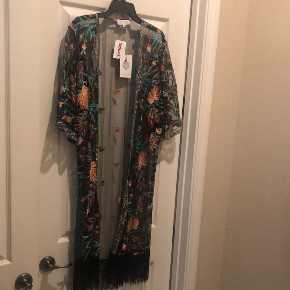 Floral Kimono with Fringe